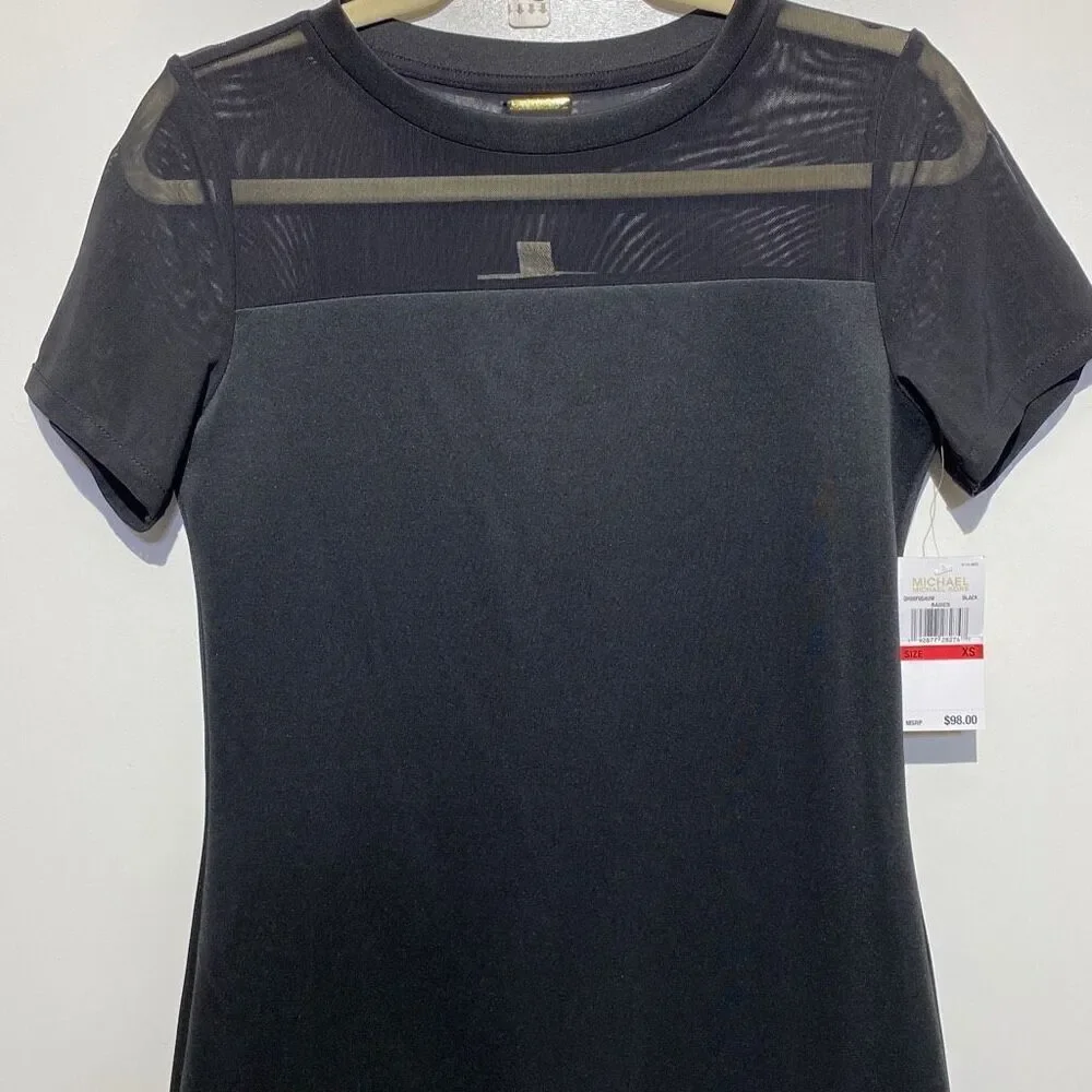 Michael Michael Kors Women's Mesh‎ Short Sleeve Sheath Dress Black Size XS NWT